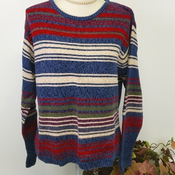 Dressbarn Striped Cotton&Ramie L Crew Sweater VGUC - Picture 1 of 10